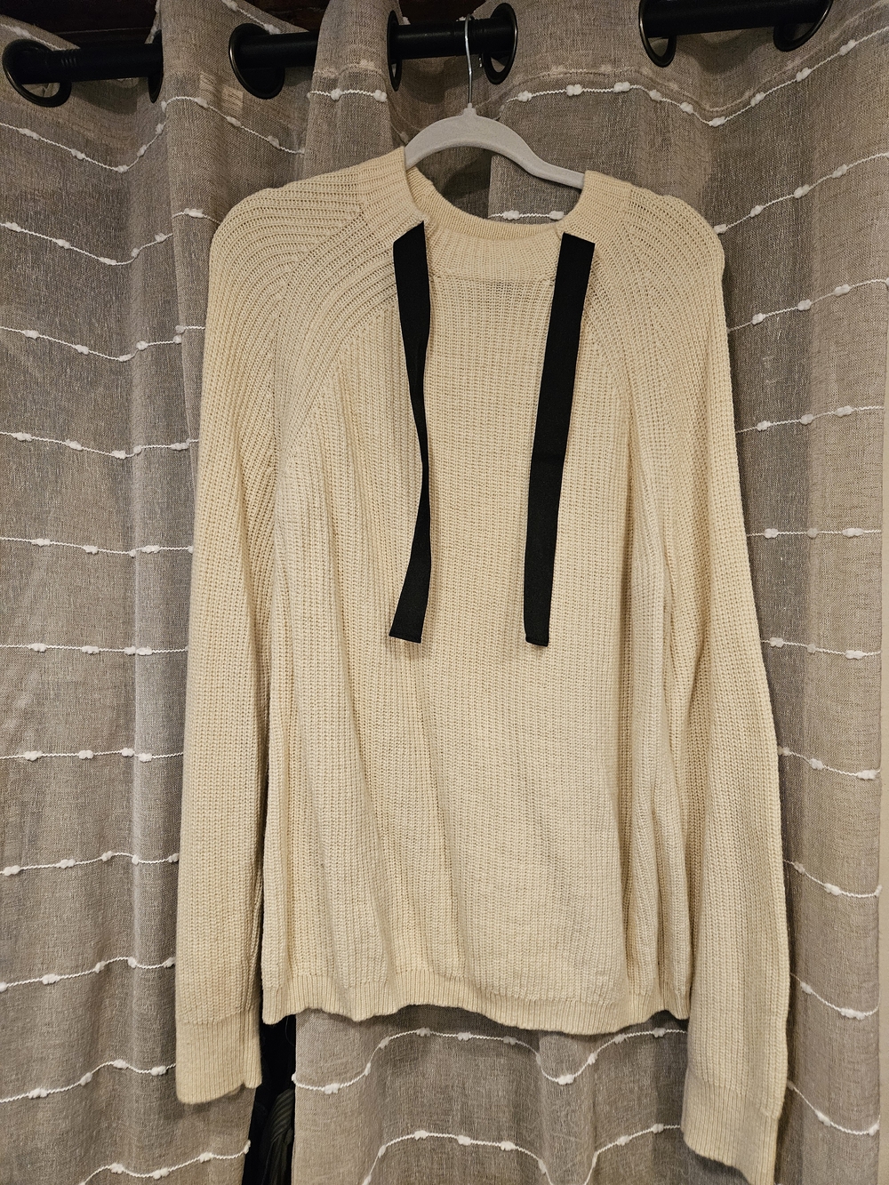 J. Crew Cream Wool Sweater with Black Tie
